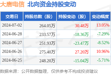 大唐電信(600198)北向資金7月2日增持30.48萬股，布局計算機軟硬件開發與銷售前景